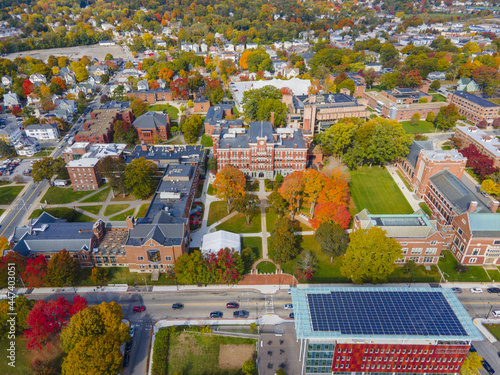 Clark University and University Park aerial view with fall foliage in City of Worcester, Massachusetts MA, USA. photo