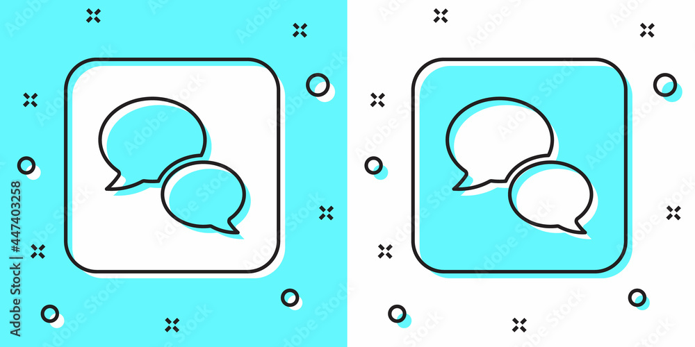 Black line Speech bubble chat icon isolated on green and white background. Message icon. Communication or comment chat symbol. Random dynamic shapes. Vector Black line Speech bubble chat icon isolated on green and white background. Message icon. Communication or comment chat symbol. Random dynamic shapes. Vector