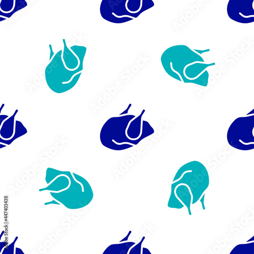Blue Roasted turkey or chicken icon isolated seamless pattern on white background. Vector