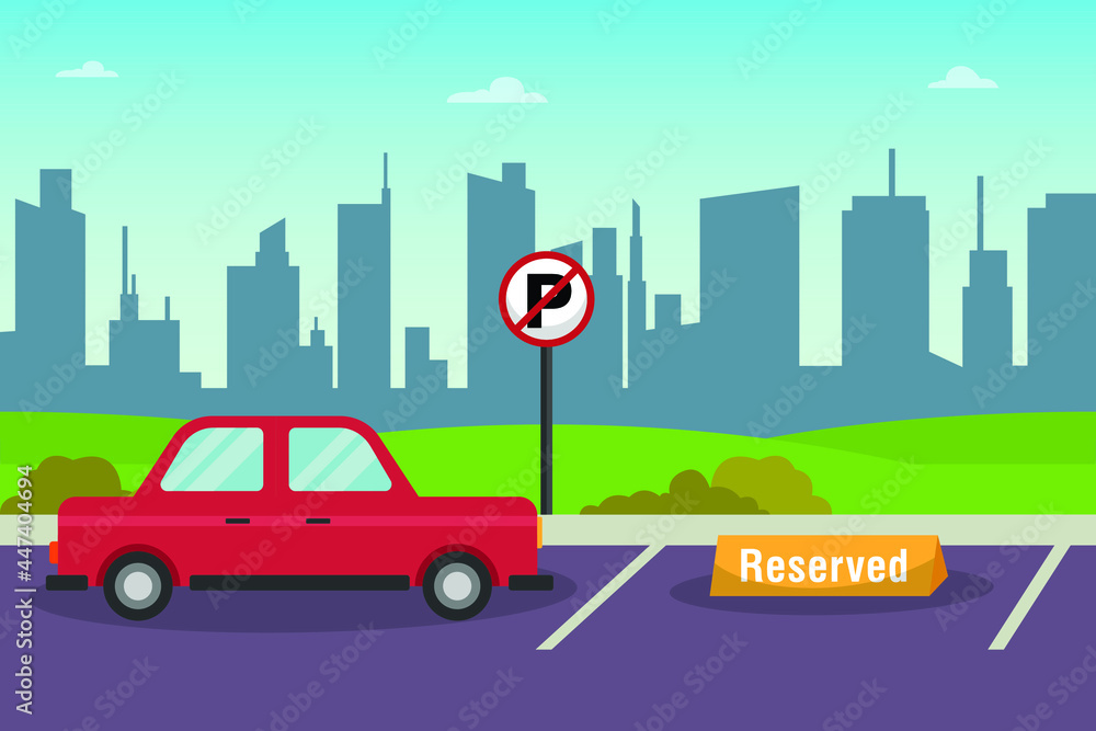 Reserved vector caoncept: Car parking area with reserved text on the asphalt