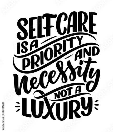 Love yourself lettering slogan. Funny quote for blog, poster and print design. Modern calligraphy text about self care. Vector illustration