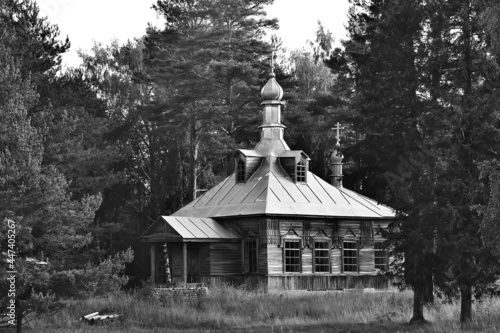 Monastery Murom on Lake Onega, Russia, building church, landscape in summer