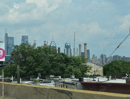 Philadelphia, PA, USA -July 15, 2021: Philadelphia Skyline Viewed from the Southwest on the Schuylkill Expressway (I-76)