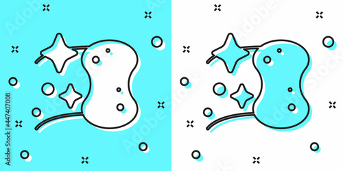 Black line Sponge icon isolated on green and white background. Wisp of bast for washing dishes. Cleaning service logo. Random dynamic shapes. Vector