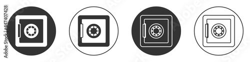 Black Safe icon isolated on white background. The door safe a bank vault with a combination lock. Reliable Data Protection. Circle button. Vector