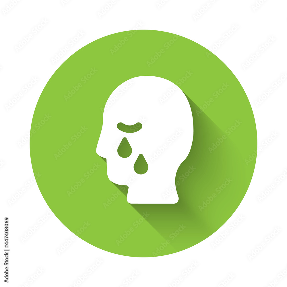 White Man graves funeral sorrow icon isolated with long shadow background. The emotion of grief, sadness, sorrow, death. Green circle button. Vector White Man graves funeral sorrow icon isolated with long shadow background. The emotion of grief, sadness, sorrow, death. Green circle button. Vector