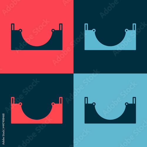 Pop art Skate park icon isolated on color background. Set of ramp, roller, stairs for a skatepark. Extreme sport. Vector