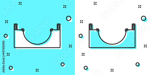 Black line Skate park icon isolated on green and white background. Set of ramp, roller, stairs for a skatepark. Extreme sport. Random dynamic shapes. Vector