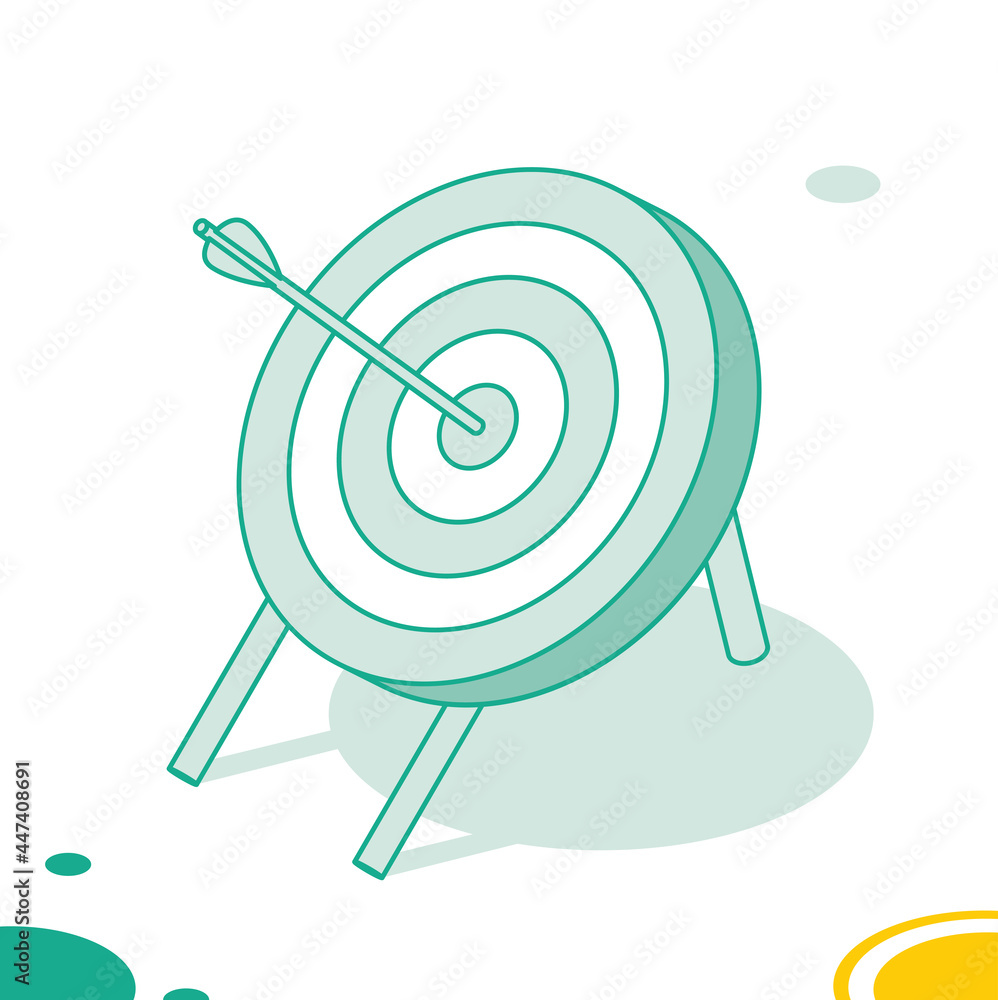 Target with Arrow Standing on a Tripod. Outline Isometric Concept. Archery Target. Target with Arrow Standing on a Tripod. Outline Isometric Concept. Archery Target.