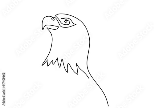 Continuous one line drawing of eagle design silhouette. A hawk bird isolated on white background. The concept of freedom animal hand drawn minimalism style. Vector illustration