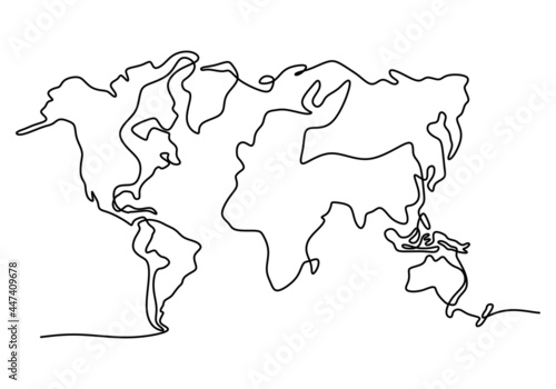 World map one line drawing ...