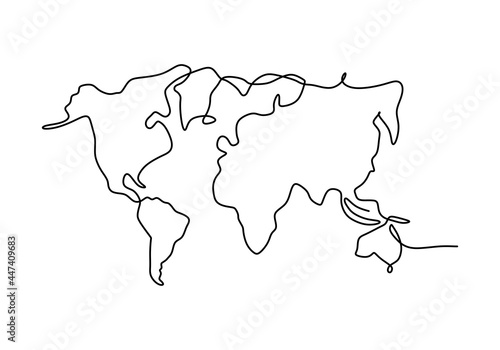World map one line drawing ...
