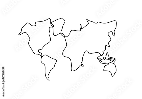World map one line drawing ...
