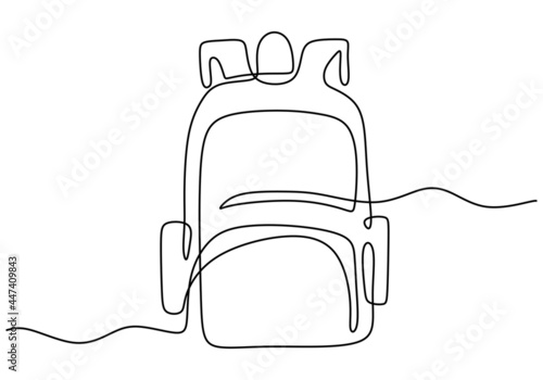 Backpack in continuous line drawing style. Rucksack black line sketch on white background. School bag for kindergarten student. Back to school, education concept. Vector illustration