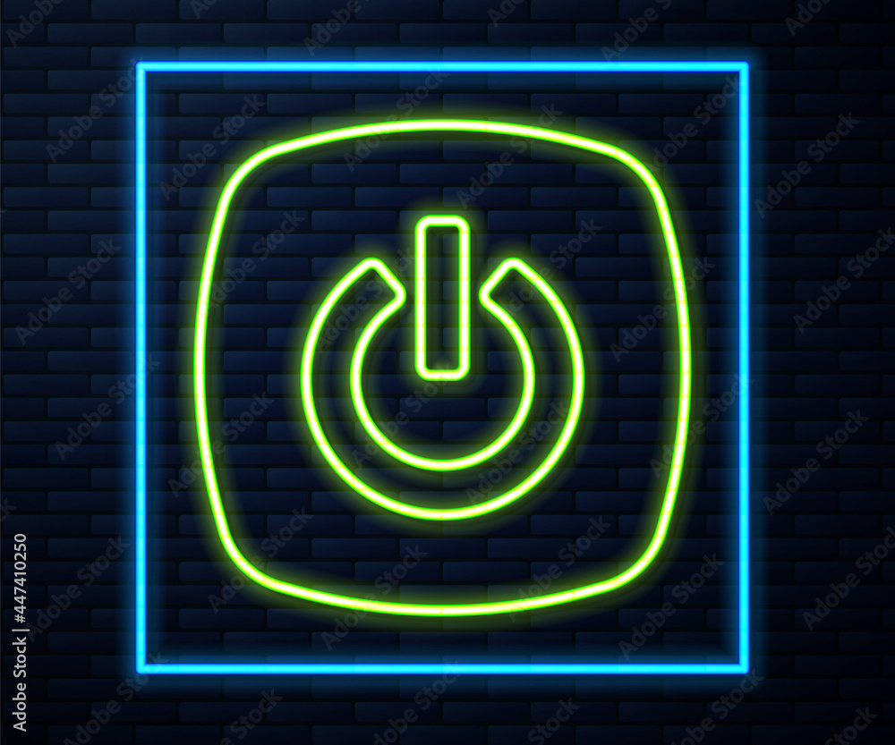 Glowing neon line Smart home icon isolated on brick wall background. Remote control. Vector