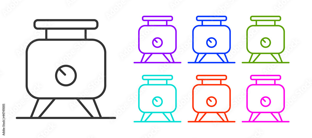 Black line Metal tank with grape juice as alcoholic fermentation icon isolated on white background. Set icons colorful. Vector Black line Metal tank with grape juice as alcoholic fermentation icon isolated on white background. Set icons colorful. Vector