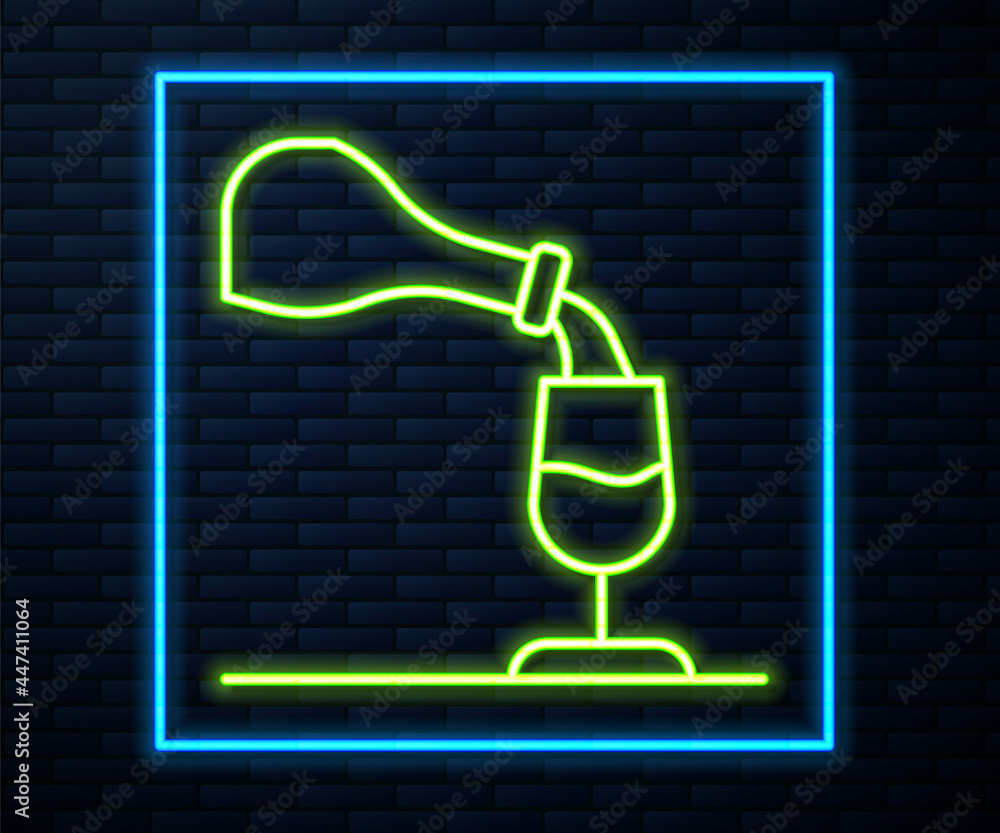 Glowing neon line Wine tasting, degustation icon isolated on brick wall background. Sommelier. Smells of wine. Vector Glowing neon line Wine tasting, degustation icon isolated on brick wall background. Sommelier. Smells of wine. Vector