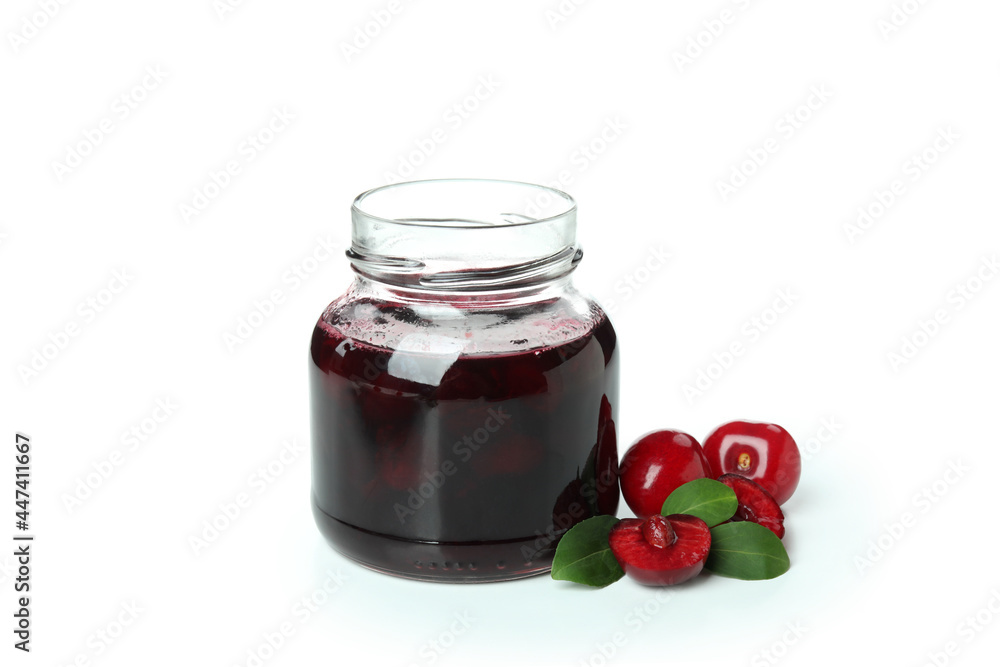 Tasty cherry jam isolated on white background Tasty cherry jam isolated on white background