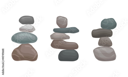 Smooth Stones and Pebbles Balancing on Each Other Creating Tower Vector Set