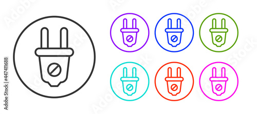 Black line Electric plug icon isolated on white background. Concept of connection and disconnection of the electricity. Set icons colorful. Vector