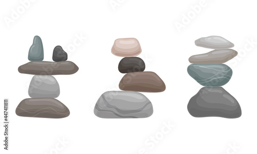 Smooth Stones and Pebbles Balancing on Each Other Creating Tower Vector Set