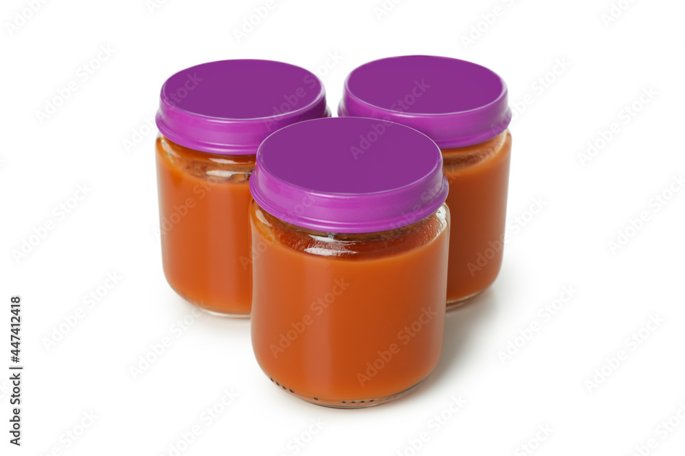 Concept of baby food isolated on white background