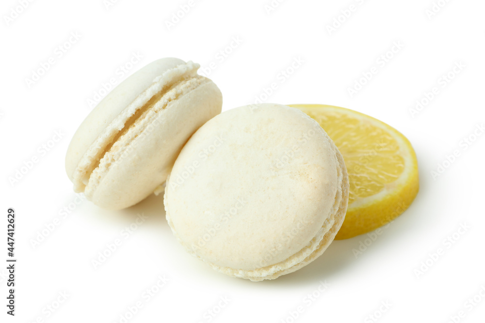 Tasty lemon macaroons isolated on white background Tasty lemon macaroons isolated on white background