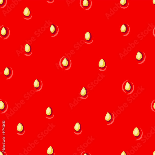 Juicy strawberry texture seamless background. Red pattern with seeds. Vector illustration