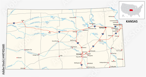 road map of the US American State of kansas
