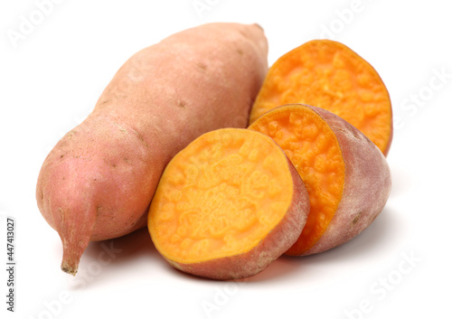 Sweet potatoes. Cooked sweet potatoes on white background 