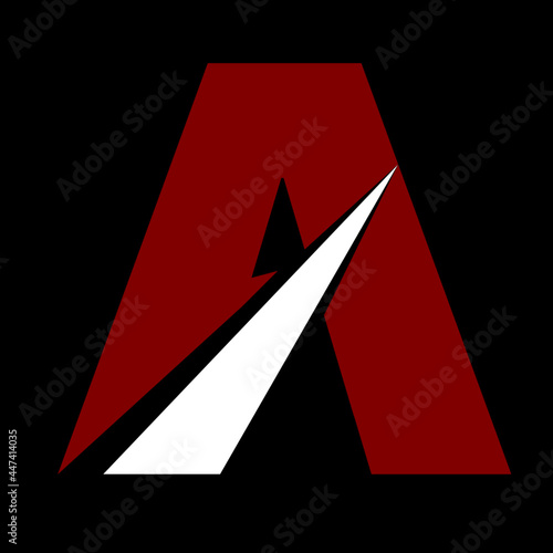 letter a logo is red with white line on black background, vector template