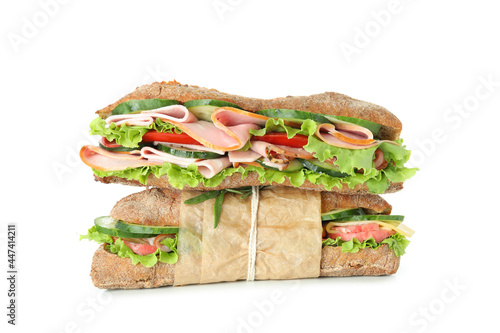 Tasty ciabatta sandwiches isolated on white background