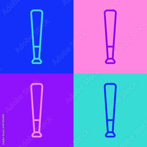 Pop art line Baseball bat icon isolated on color background. Vector