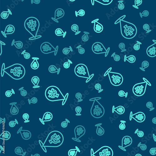 Green line Psychology icon isolated seamless pattern on blue background. Psi symbol. Mental health concept, psychoanalysis analysis and psychotherapy. Vector