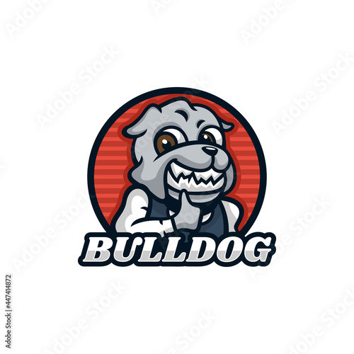 Vector Logo Illustration Waiter Bulldog Mascot Cartoon Style.