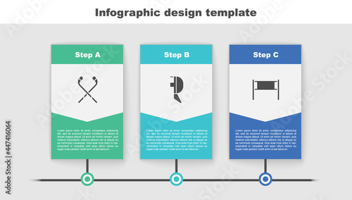 Set Ice hockey sticks, Fencing helmet mask and Volleyball net. Business infographic template. Vector
