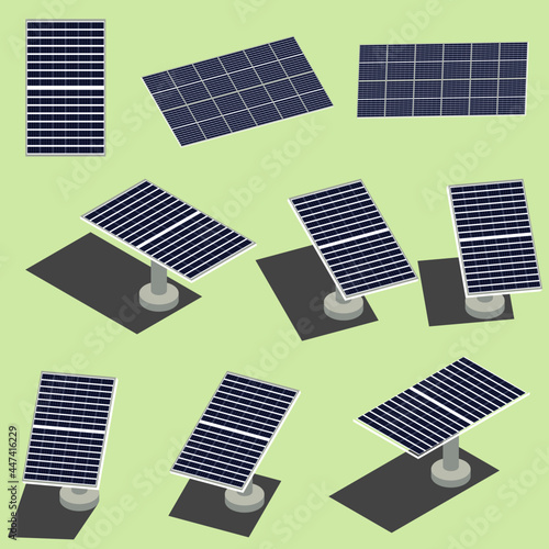 Isometric Drawing of Solar PV Module Photofoltaic, Modular with Shadow and Editable Tilt, Pastel Color Scheme, Flat Cartoon Vector Illustration can be used for Icon, Logo or Avatar