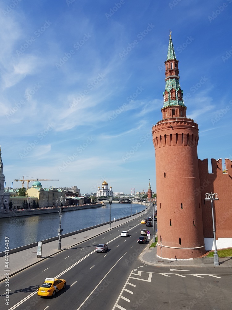 Red walls and towers of the Moscow Kremlin