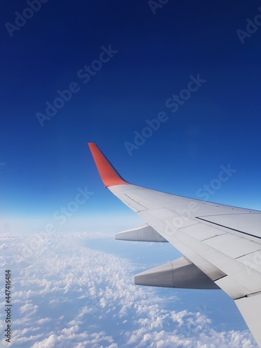 Wing aircraft in the blue sky