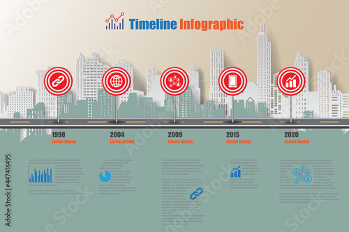 Business roadmap timeline infographic template with road sign design for abstract background milestone modern diagram process technology digital marketing data presentation chart Vector illustration