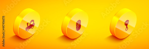 Set Isometric Toy train, Newborn baby infant swaddled and Rattle toy icon. Vector