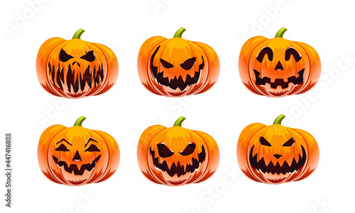 Set of Halloween Pumpkins Vector Graphics Illustration Elements for Flyer, poster and Banner