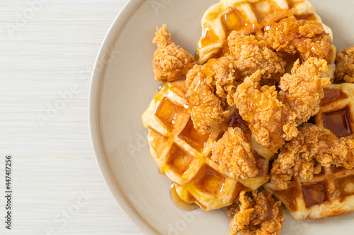 Canvas Print fried chicken waffle with honey or maple syrup
