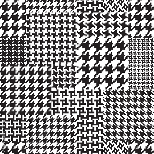 Black and white patchwork seamless pattern from small squares. Hounds tooth halftone print, Chicken feet, pied-de-poule pattern background photo