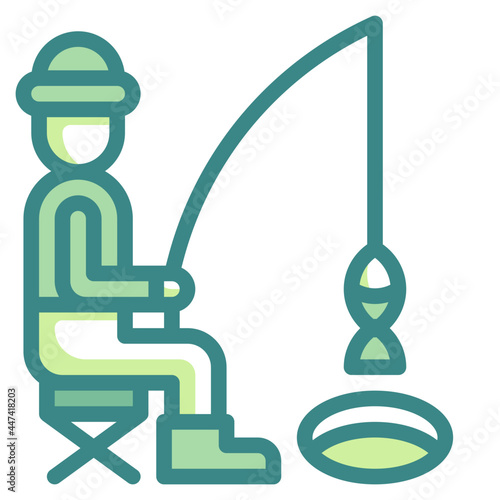 ice fishing blue line icon