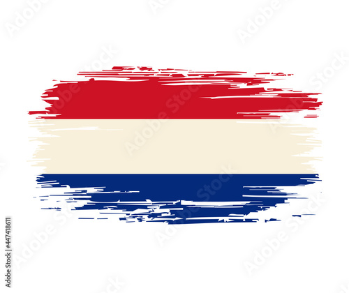 Dutch flag brush grunge background. Vector illustration.