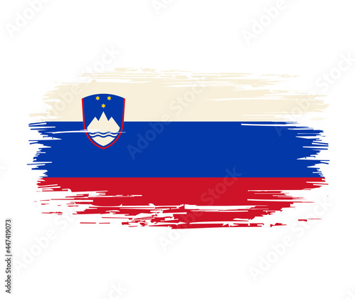 Slovenian flag brush grunge background. Vector illustration.