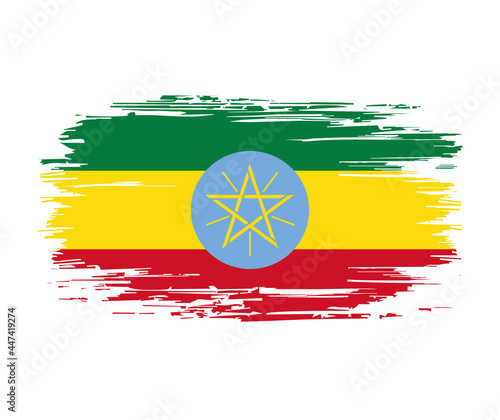 Ethiopian flag brush grunge background. Vector illustration.