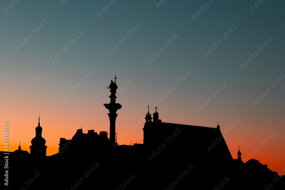 Old Town Of Warsaw Twilight Silhouette