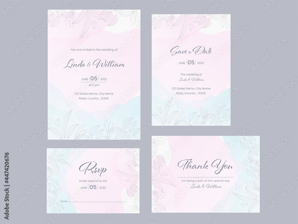 Collection Of Wedding Invitation Card Template Layout On Gray Background.
